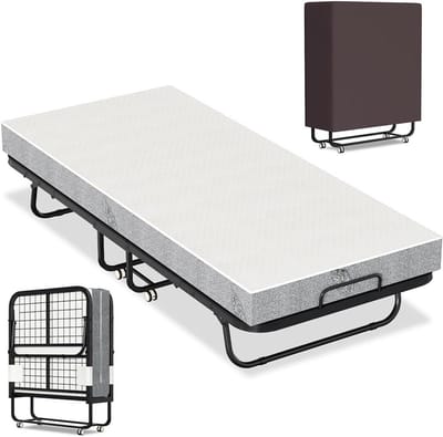 Opklapbaar logeerbed - Extra bed - Flexibele slaapplek - Met schuimmatras - 90x200cm - Zwart