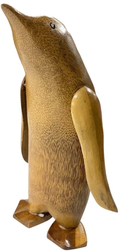 Handgemaakte Houten Pinguïn Naturel – 25 cm – Massief Houten Decoratiebeeld – Uniek