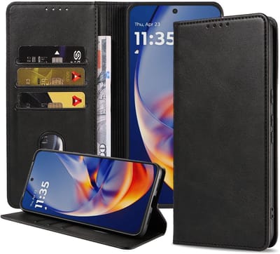 Geschikt voor Motorola Edge 50 Neo Telefoonhoesje Kunstleer met Magnetische sluiting en Pasjeshouder Bookcase met Klepje - Walletcase with Cardslot - Zwart - Smartphonica geschikt voor Motorola Edge 50 Neo
