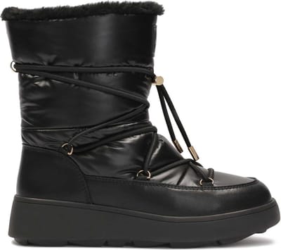 Ladies' black snow boots of grain leather and fabric