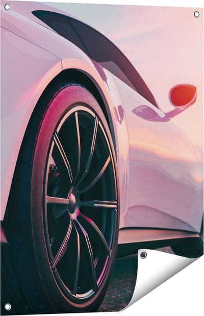 Gards Tuinposter Witte Sportwagen Auto - 60x80 cm - Tuindoek - Tuindecoratie - Wanddecoratie buiten - Tuinschilderij