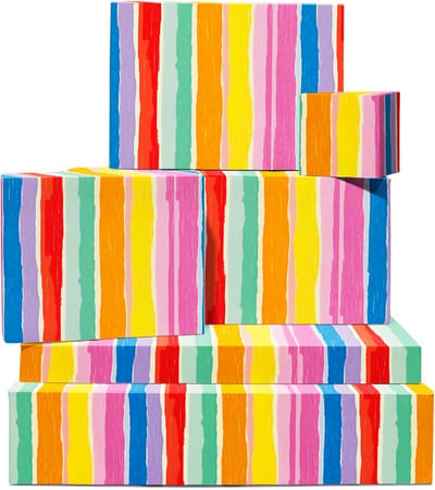 6 Vellen Dik Regenboog Inpakpapier Set - Kleurrijk Gestreept Cadeaupapier voor Verjaardag en Feestdagen