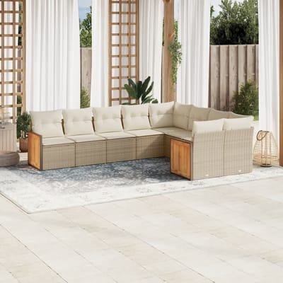 vidaXL - 9-delige - Loungeset - met - kussens - poly - rattan - beige