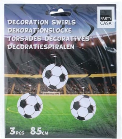 Party Casa Voetbal Decoratiespiralen - Set van 3 Stuks - Hangdecoratie voor Voetbalfeestjes en Verjaardagen - Makkelijk op te Hangen - Lengte 85 cm - Kleur Zwart/Wit - Voor Binnen & Buiten Gebruik