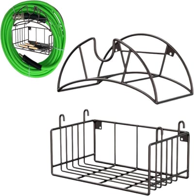 Slangenhouder Wandbevestiging - Opbergrek Buiten - Tuinslang Opbergen - Zwaar Belastbaar Metaal - 339 x 195 cm - Zwart