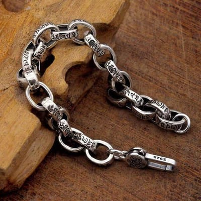 High-End Heren Fijne 925 Sterling Zilveren Armband Mode Sieraden Heren 'S 18cm /20cm /22cm Retro Zes-Karakter Mantra Ketting Cadeau 20cm black