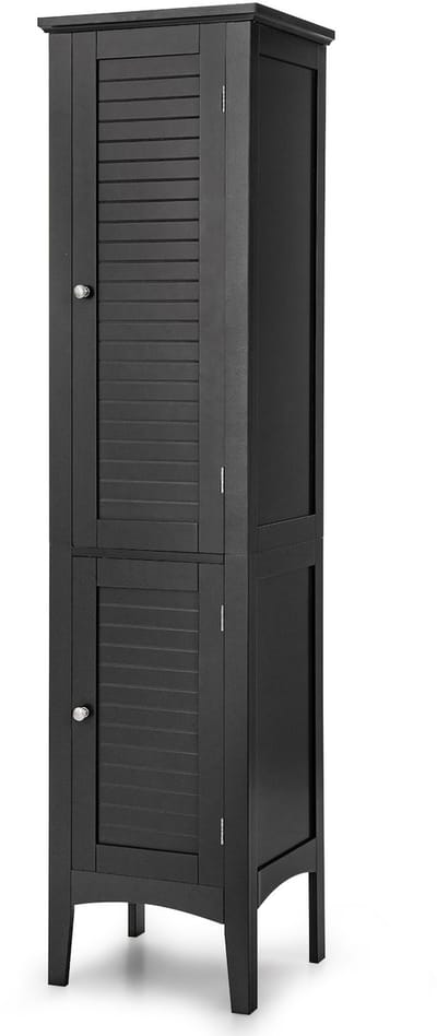 COSTWAY Badkamerkast met 5 vakken, hoge badkamerkast met 2 lamellendeuren, planken en kantelbeveiliging, smalle badkamerkast voor badkamer, keuken, woonkamer, 37 x 37 x 160 cm (zwart)