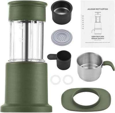 Koffiezetapparaat - Reis koffiezetter - Koffie zetten - Handmatig en draagbaar - 23D x 11W x 11H cm - Groen