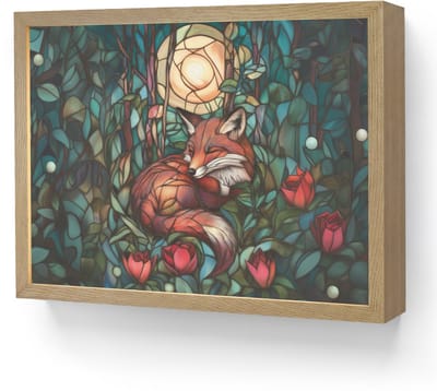 Wandlamp 40x30 cm - Oplaadbaar - Vos - Mozaïek - Bos - Maan - Wandlampen binnen woonkamer - Slaapkamer lamp - Decoratieve nachtlamp - Vloerlamp draadloos