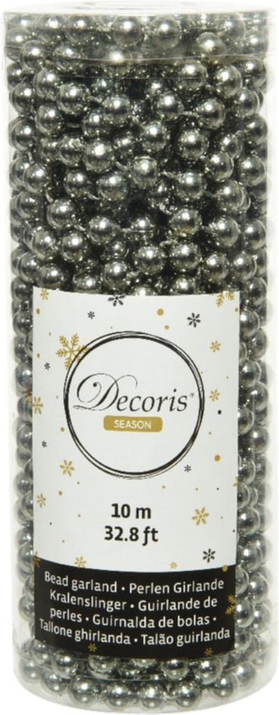Decoris Kralenslinger - antraciet grijs - 10 meter - kunststof - glans - kerstslinger - kerstversiering