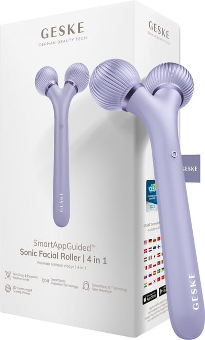 GESKE | SmartAppGuided™ Sonic Facial Roller | 4 in 1 | Dermaroller | Apparaat voor gezicht | Dermarol | Professionele gezichtsroller | Verstevigt en definieert de huid van het gezicht
