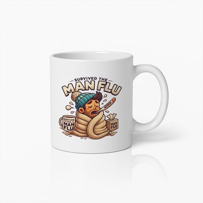 Overleefd de Man Griep Mok – Grappig Beterschap Cadeau voor Hem – Humoristische Koffiemok voor Ziekte Dagen