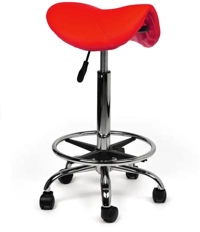 Ergonomische Zadelkruk Rood op Wielen Hoog (70-84cm) / met Voetsteun / Standaard wielen