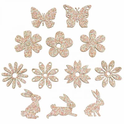 Strooidecoratie hout, strooistukken lente Pasen roze 2–4cm 64st, 64 St