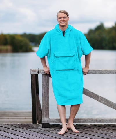 Belieff Poncho voor Dames en Heren - Badponcho - Surf Poncho - Omkleed Handdoek Volwassenen - Omkleed Poncho - Badponcho Volwassenen - Comfortabel Zacht - Extra zachte Badstof Water Absorberend - Turquoise
