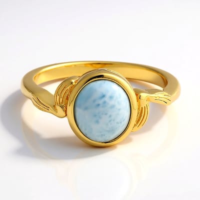 Cavill - Zilveren ring verguld - 925 Sterling Zilver - Larimar ovaal cabochon 1,65 ct - Modern elegant blauw natuursteen