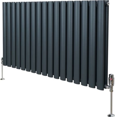 Ovale radiator + trv-chroomkranen - antraciet - 600x1020 mm - 4562btu
