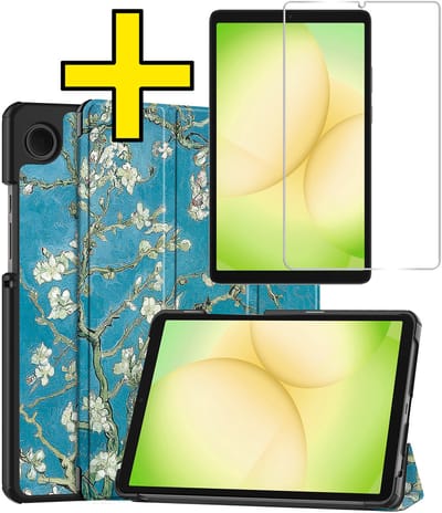 Hoes - Geschikt voor Samsung Galaxy Tab A11 - Met Screenprotector - Trifold Bookcase - Hard Cover - Hardcover Book Case - Tablet Hoesje - Bloesem