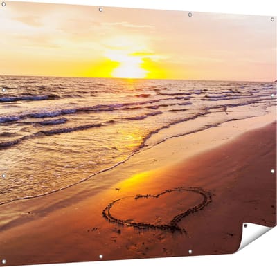 Gards Tuinposter Zonsondergang op het Strand met een Hartje - 150x120 cm - Tuindoek - Tuindecoratie - Wanddecoratie buiten - Tuinschilderij