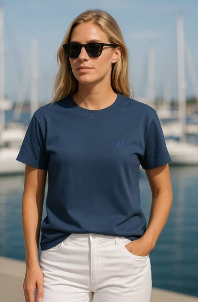ASTRADAVI Damesmode - Premium katoenen T-shirts - Ronde hals standaard pasvorm - Donkerblauw / Large