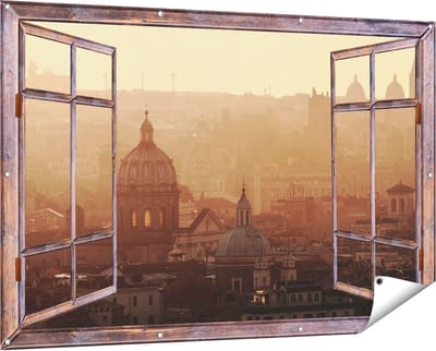 Gards Tuinposter Doorkijk Rome Stad bij Zonsopgang - 150x100 cm - Tuindoek - Tuindecoratie - Wanddecoratie buiten - Tuinschilderij