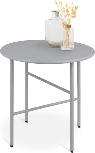 bomoe Finn Ronde Bijzettafel Metaal Grijs 44 cm Tafelblad Krasbestendig Stabiel, Lichtgewicht Salontafel Binnen & Buiten