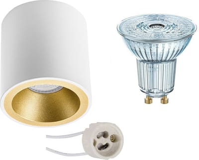 OSRAM - Opbouwspot Set - Parathom PAR16 940 36D - Proma Cliron Pro - GU10 Fitting - Dimbaar - Opbouw Rond - Mat Wit/Goud - 3.7W - Natuurlijk Wit 4000K - Verdiept - Ø90mm