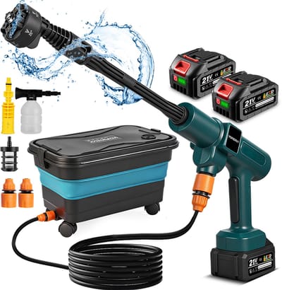 Yofidra Accu Hogedrukreiniger - 70 Bar Hogedrukreiniger - met 2x Batterij & 22L Opvouwbare emmer - Mobiele Drukreiniger - Hogedrukreiniger Auto - Voor Auto, Fiets, Terras en Tuin