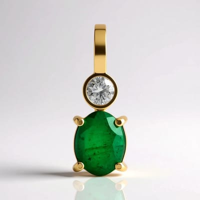 Cavill - Gouden Hanger 9K Geel Goud - Zambia Smaragd 0,66 ct Ovaal en Zirkoon 0,16 ct - Elegant Sieraad Dames 17x5 mm