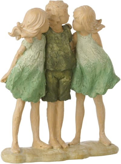 J-Line decoratie Kinderen Zussen + Broer - polyresin - groen/ecru