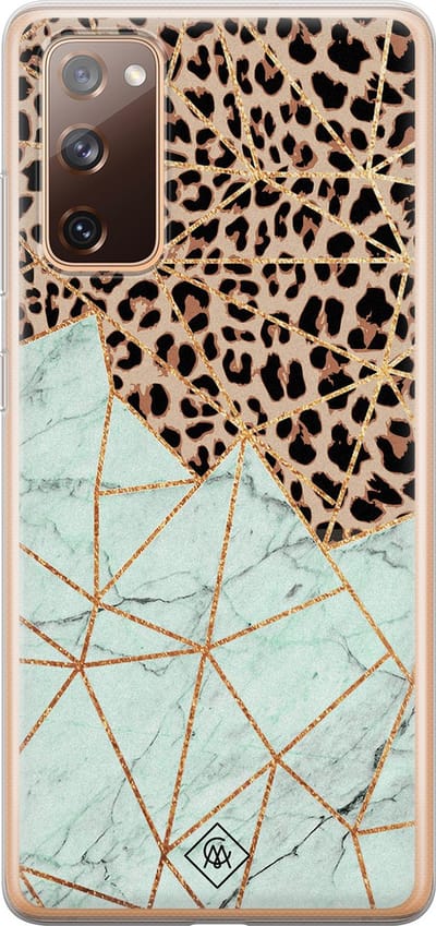 Casimoda® hoesje - Geschikt voor Samsung S20 FE - Luipaard Marmer Mint - Backcover - Siliconen/TPU - Bruin