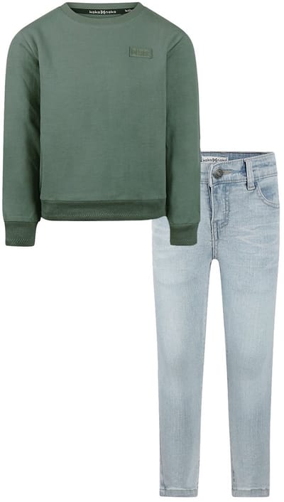 Koko Noko - Kledingset - Basic Collection - Bio Cotton - Blue jeans - Sweater with crewneck Dark Green - Maat 92