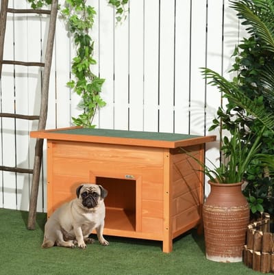 MIVRAY Hondenhuis - Opklapbaar Dak En Verhoogde Vloer - 82 x 58 x 58 Cm - Massief Hout - Geel - Voor Kleine Honden Buiten