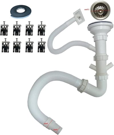 Spoelbakafvoer Set - Afvoergarnituur Gootsteen - Keuken Installatie - Met Vaatwasseraansluiting - 110 mm Afvoerkop - Wit