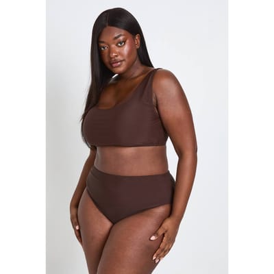boohoo Dames Plus Essentials Scoop Bikinitop | Chocoladebruin | Maat: 44