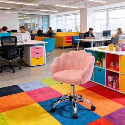 FloraGrace Make-upstoel - Bloemblad Design - Hoogte Verstelbaar - Voor Slaapkamer, Woonkamer En Thuiswerkplek - Stof En Metaal - Roze