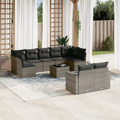 vidaXL - 10-delige - Loungeset - met - kussens - poly - rattan - grijs