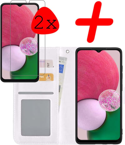 Hoesje Met 2x Screenprotector - Geschikt voor Samsung Galaxy A13 5G - Luxe Pasjeshouder - Bookcase Portemonee - Flip Case - Kunstleer Book Case - Flipcase Hoes - Book Cover - Walletcase - Portemonneehoes - Wit