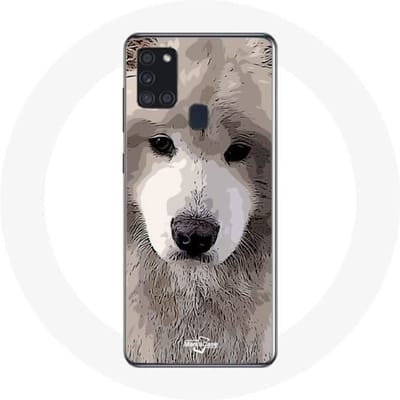 Samsung Galaxy A21S Hoesje Grijs Samojeed hondenras grijs
