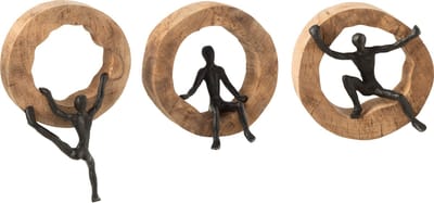 J-Line wanddecoratie Figuur Klimmen - hout/aluminium - zwart - 3 stuks