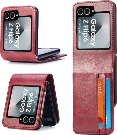 Book Case Hoesje geschikt voor Samsung Galaxy Z Flip 6 / Flip 7 FE - Flip Hoes Cover - Portemonnee Rood