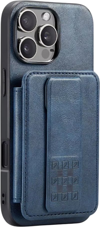 Lederen Wallet Hoes met Kaarthouder – Geschikt voor iPhone 17 – Magnetische Bookcase Telefoonhoes, Pasjeshouder Hoesje met Handband, Ringhouder en Standfunctie - Blauw