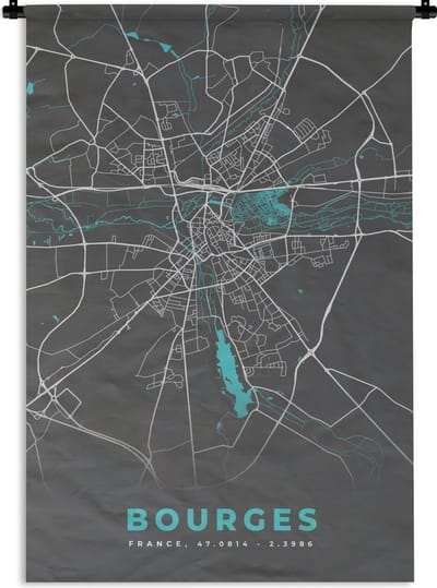 Wandkleed - Wanddoek - Bourges - Frankrijk - Stadskaart - Kaart - Plattegrond - 120x180 cm - Wandtapijt
