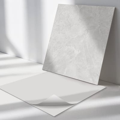 Wallfluent Vinyl Tegels - Natuursteenpatroon Zelfklevende Vinyl Tegels - 30 cm x 30 cm - Grijs Vinyl Tegels - 9 stuks - Vierkant PVC Tegels - Texturen Plaktegels - Vloer Tegels PVC - Plaktegels Keuken en Badkamer