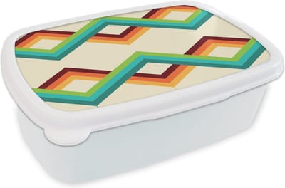 Broodtrommel Wit - Lunchbox Retro - Strepen - Design - Seventies - Brooddoos 18x12x6 cm - Brood lunch box - Broodtrommels voor kinderen en volwassenen