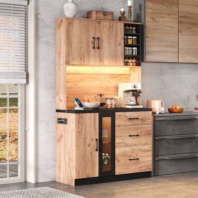 MODENUIT Keukenkast - Met Verstelbare Planken, 3 Lades En Stopcontacten - Voor Keuken En Eetkamer - MDF - 105x40x180 cm
