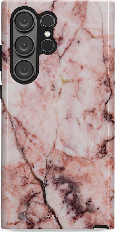 Casetastic hoesje geschikt voor Samsung Galaxy S23 Ultra - Dubbellaagse bescherming - Koraalrif Marmer - Fashion Case - Lichtroze Perzik