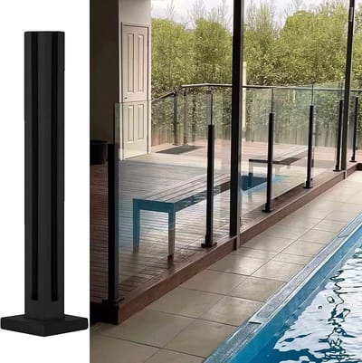 Glazen Balustrade Paal - Glazenhek Paal - Terras Veilig Maken - Roestvrij Staal 304 - 95cm - Zwart