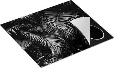 Chefcare Inductie Beschermer Tropische Palm Bladeren - Groen - Zwart Wit - 60x50 cm - Afdekplaat Inductie - Kookplaat Beschermer - Inductie Mat