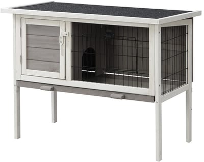 Vente-unique Houten hok op poten voor konijnen en andere knaagdieren - L91 x D45 x H70 cm - Wit en grijs - LAPIUS